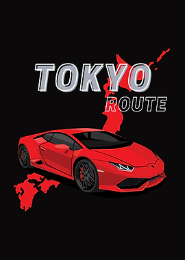 Tokyo Route Red Lamborghini Illustration