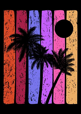 Retro Palm Trees and Sunset