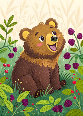 Bear Cub Smiles Happily Berry Forest Adventure
