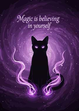 Magical Cat with Galaxy Background