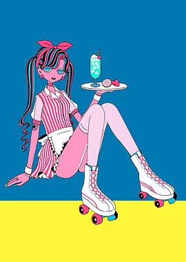 Retro Diner Waitress on Roller Skates