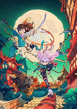 Anime Ninja Fight Under Full Moon