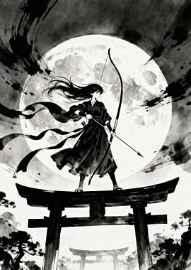 Archer on Torii Gate with Moon