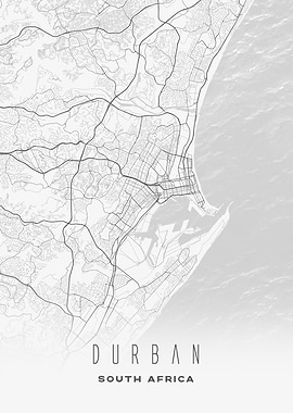 Durban, South Africa - Minimalist Grayscale City Map Art Poster