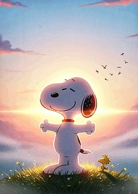 Snoopy and Woodstock Sunrise Embrace
