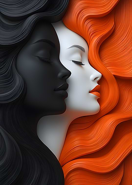 Abstract Faces in Black, White, and Orange