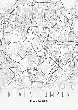 Kuala Lumpur, Malaysia - Contemporary City Map Print, Minimalist Urban Poster