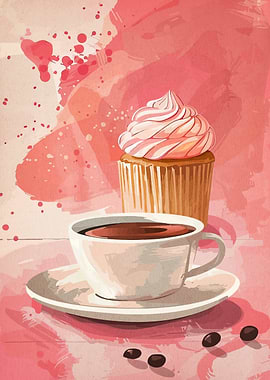 Coffee and Cupcake Watercolor Illustration