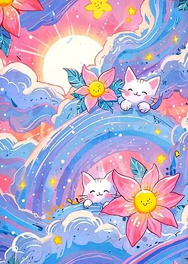 Cute Cats in a Dreamy Landscape