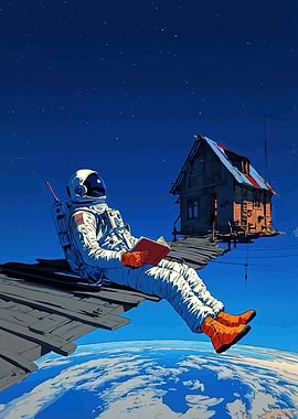 Astronaut Reading Above Earth