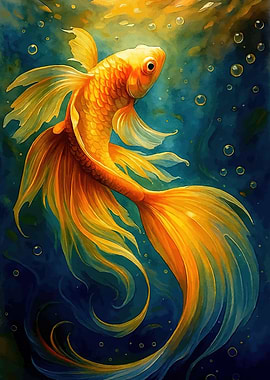 Golden Fish Blue Water