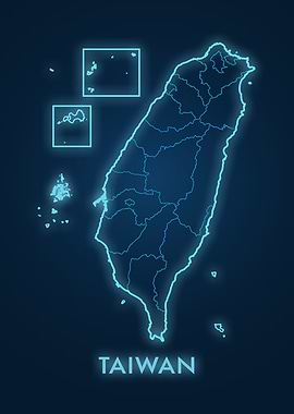 Taiwan Map Neon Blue