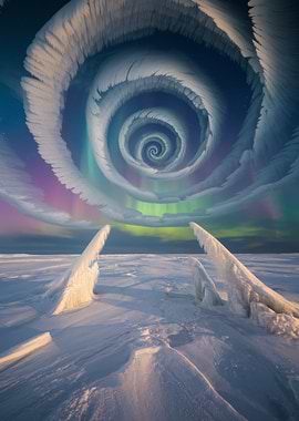 Frozen Landscape with Spiral Sky
