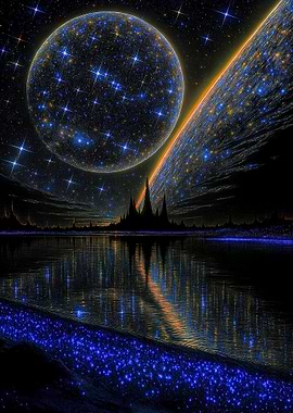 Starry Planet Landscape Reflection
