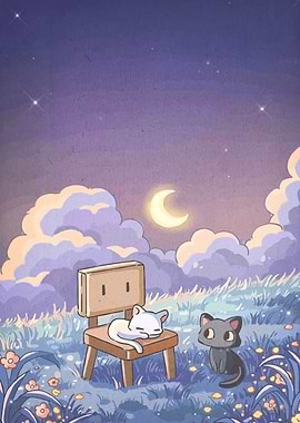 Cats under the moonlight illustration