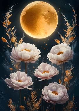 Floral Moonlit Night Painting