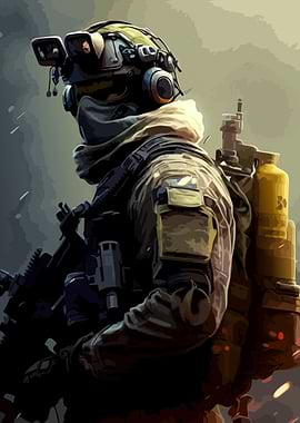 Soldier with tactical gear and weapon