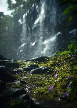 Mossy Rocks Waterfall