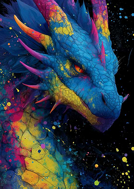 Colorful Dragon Head on Black Background