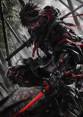 Cyberpunk Ninja with Glowing Red Katana