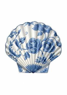 Blue Floral Seashell Plate