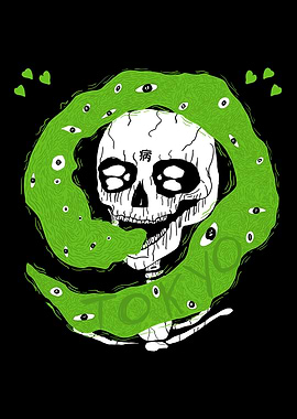 Skull with Green Eyed Serpent