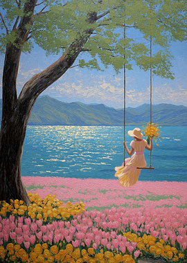 Girl on Swing by the Lake