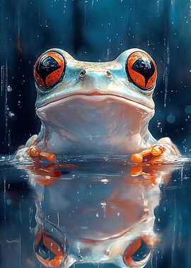 Frog in Water with Rain Effect