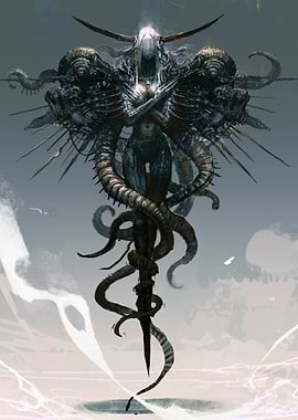 Surreal Horned Figure with Tentacles