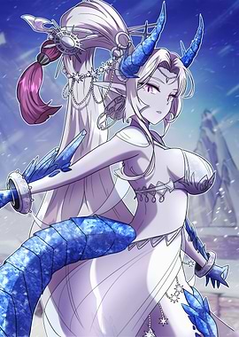 Icy Horned Woman in White Dress