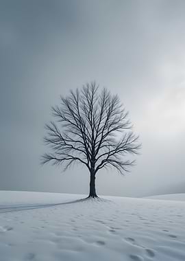 Solitary Tree in Winter Landscape