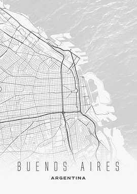 Buenos Aires, Argentina - Minimalist City Map Poster, Modern Street Grid Print
