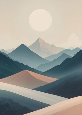 Minimalist Mountain Landscape with Sun