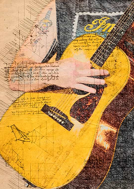 Guitar Player with Da Vinci Sketches