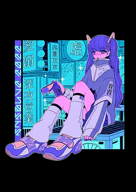 Cyberpunk Anime Girl in Tokyo