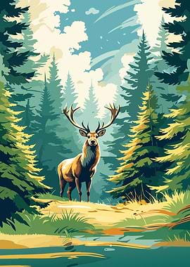 Majestic Stag – Woodland Nature Illustration