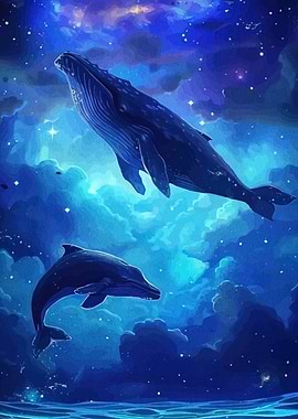 Whale Dolphin Starry Sky