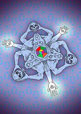 Abstract Figure with Skulls and Hands