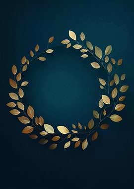 Golden Leaves Wreath on Teal Background