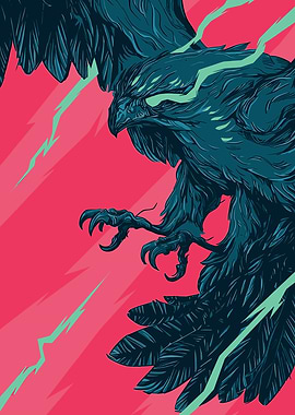 Eagle with Lightning on Pink Background