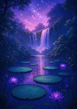 Enchanted Waterfall and Lily Pads