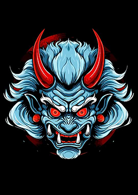 Blue Oni Mask with Red Horns