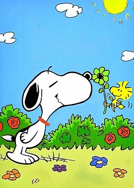 Snoopy and Woodstock with Flower