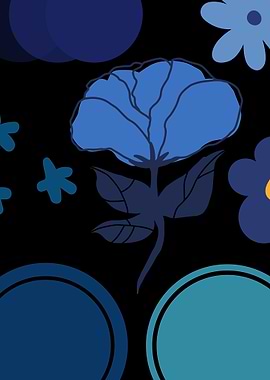Blue Floral Pattern on Black Background