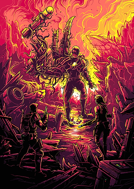 Sci-Fi Battle Scene with Armored Figure