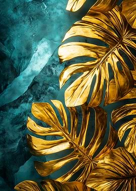Golden Monstera Leaves