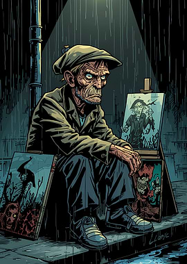 Rainy Day Artist with Dark Art