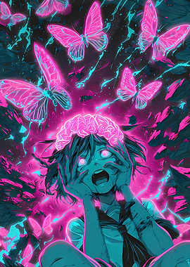 Neon Butterfly Anime Horror Girl