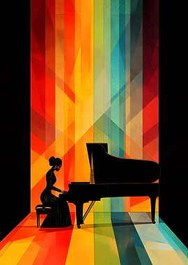 Piano Player with Colorful Background
