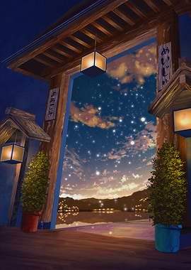 Japanese Gate at Night